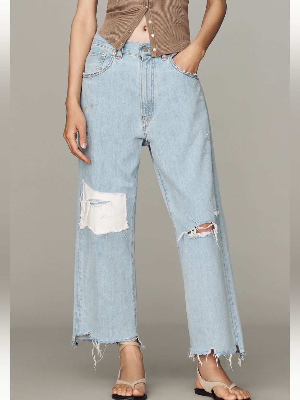 Denimist Haisley High-Rise Light Blue Distressed Wide-Leg Jeans for Women